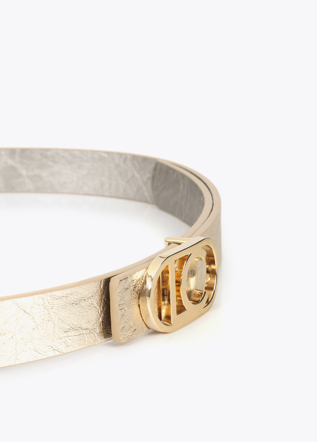 Metallic Reversible Thin Belt with Oval Buckle