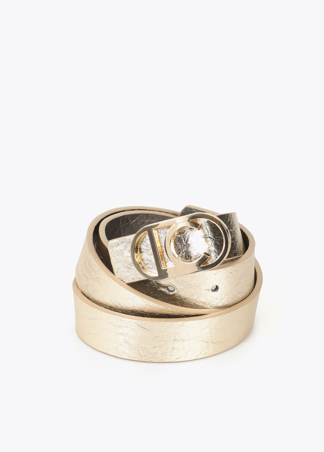Metallic Reversible Thin Belt with Oval Buckle