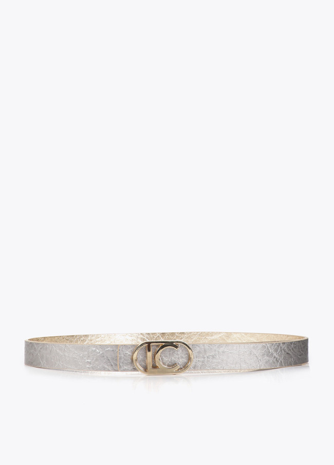 Metallic Reversible Thin Belt with Oval Buckle