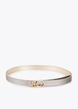 Metallic Reversible Thin Belt with Oval Buckle
