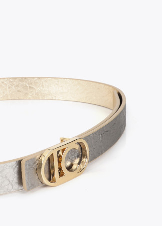 Metallic Reversible Thin Belt with Oval Buckle