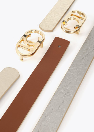 Metallic Reversible Thin Belt with Oval Buckle