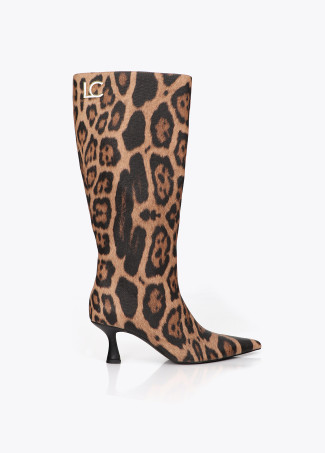 High Shaft Wrinkled Heel Boot in Animal Print