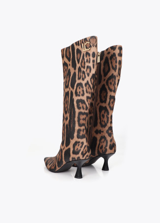 Botte à Talons Cuisse Haute Froncée en Imprimé Animal