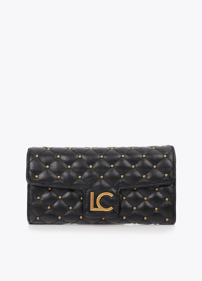 Portefeuille Effet Cuir Matelassé avec Mini Clous
