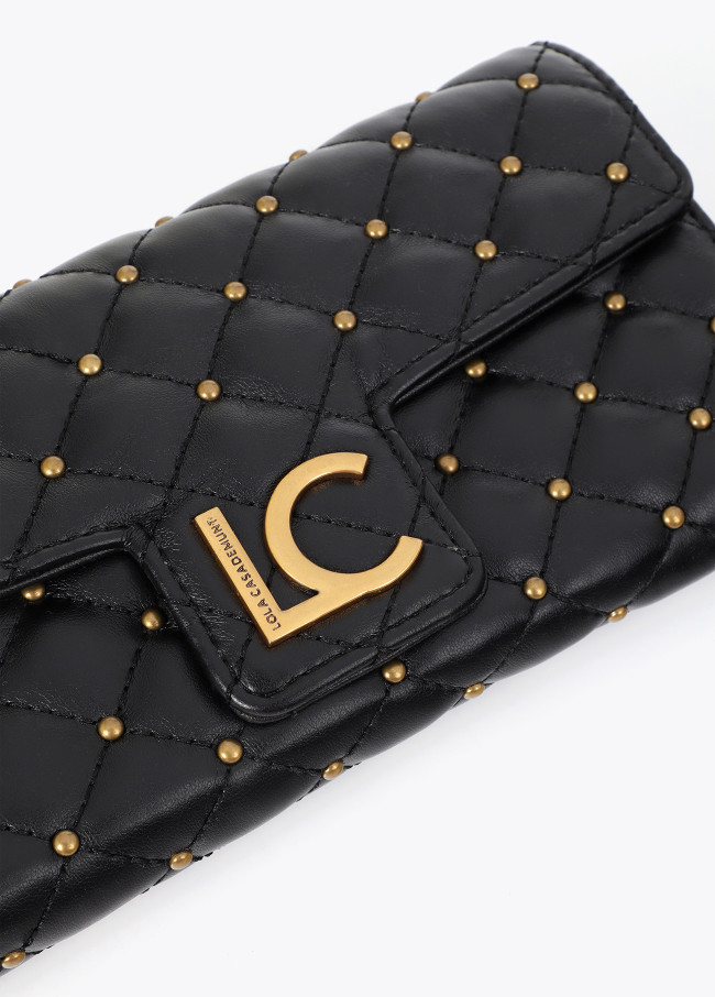 Portefeuille Effet Cuir Matelassé avec Mini Clous