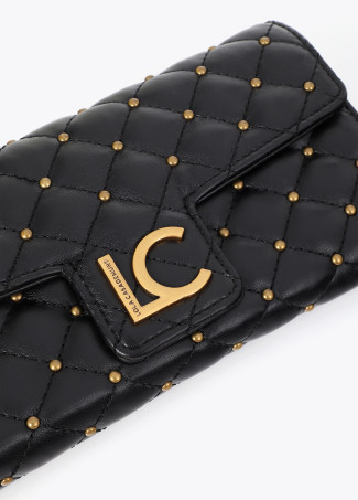 Portefeuille Effet Cuir Matelassé avec Mini Clous