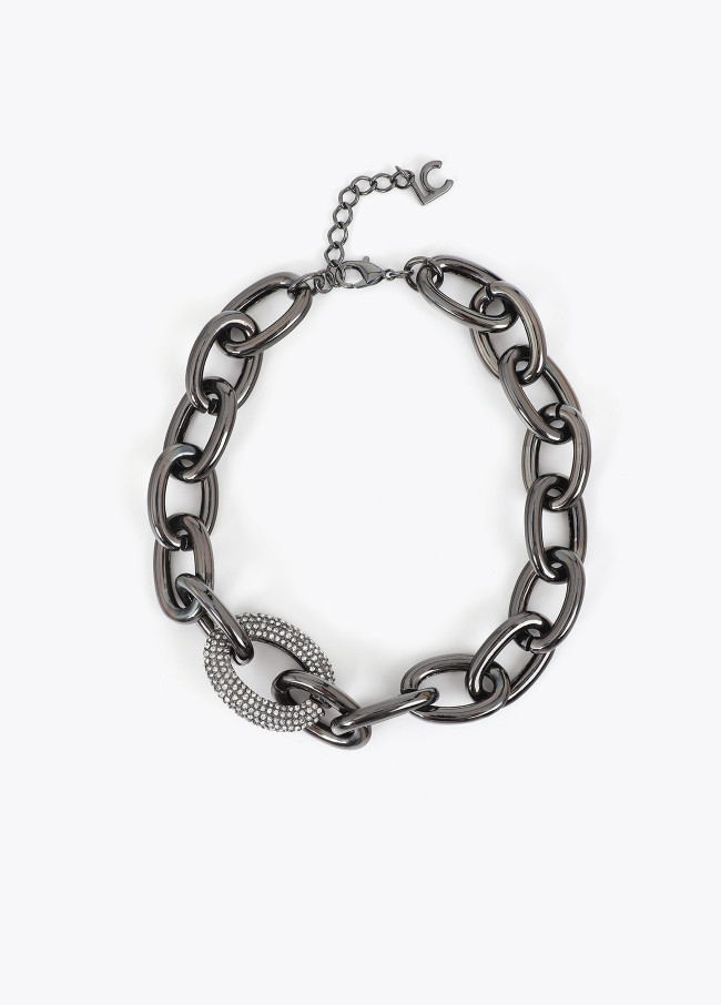 Collier chaîne court avec maillon en cristal