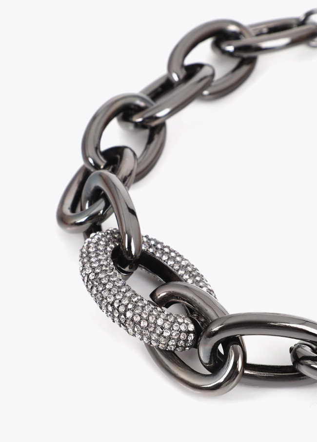 Collier chaîne court avec maillon en cristal