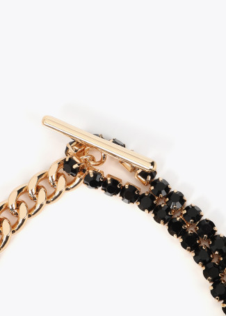 Collier Combiné Doré et Pierres Noires