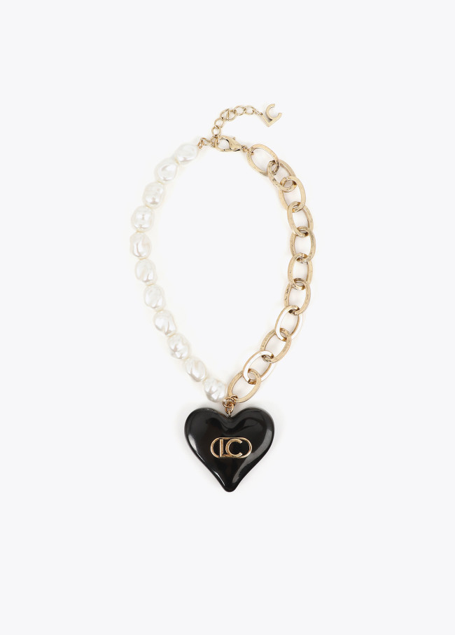 Collar combinado perlas y cadena con corazón personalizado