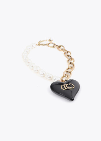 Pearl and Chain Necklace with Personalized Heart