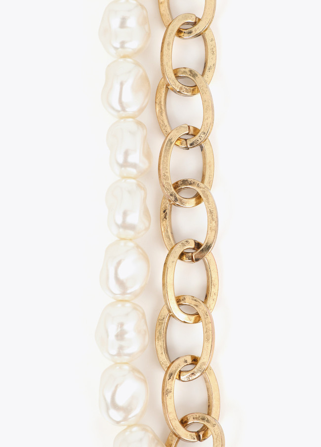 Pearl and Chain Necklace with Personalized Heart