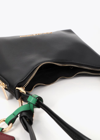 Sac Bandoulière Effet Cuir avec Pendentif Contrasté
