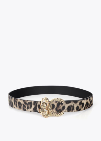 Cintura reversibile animal print con fibbia animale
