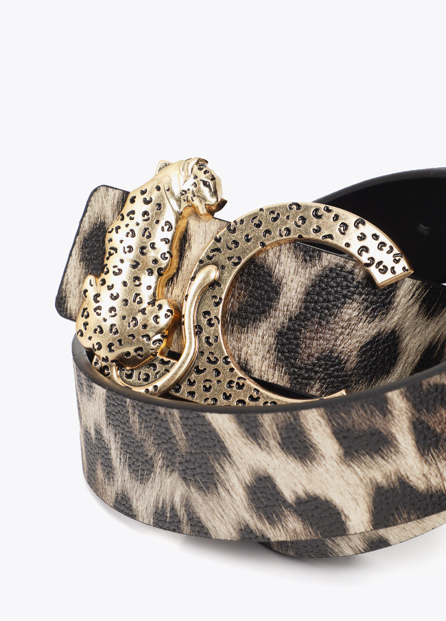 Reversible Animal Print Belt with Animal Buckle