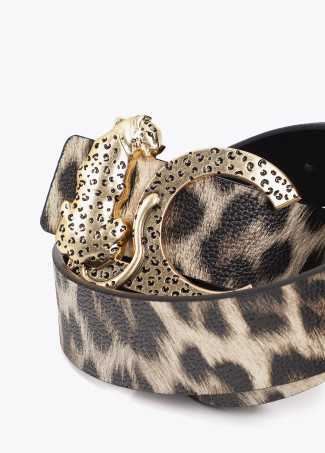 Reversible Animal Print Belt with Animal Buckle