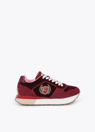 Plattform-Sneaker mit Material- und Lederkombination