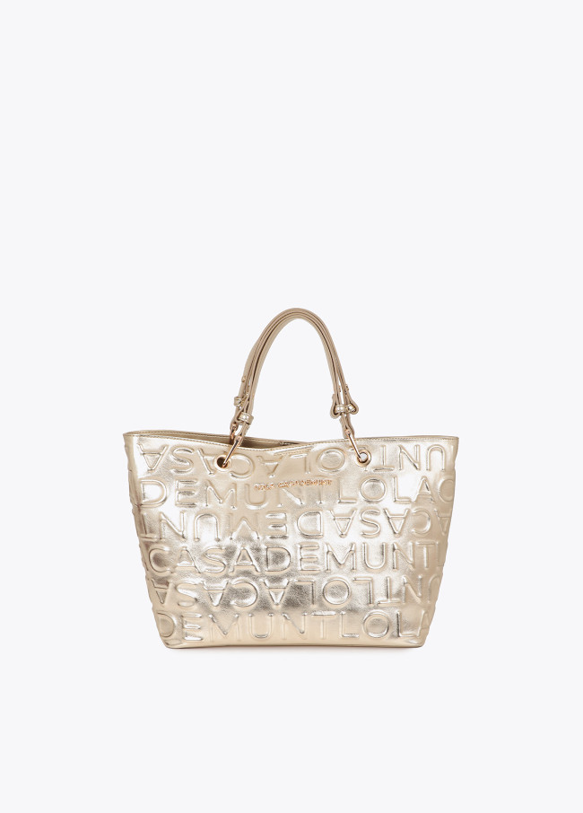 Embossed Monogram Faux Leather Shopper