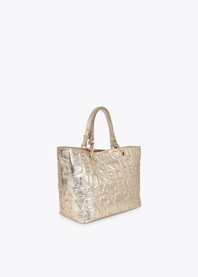 Shopper effetto pelle con monogramma a rilievo