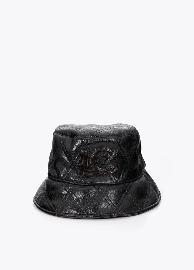 Cappello bucket effetto trapuntato con logo foderato