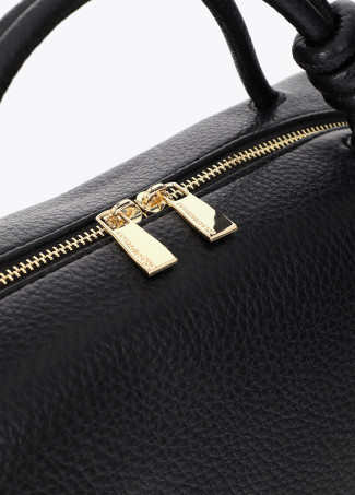 Bicolor Faux Leather Bowling Bag