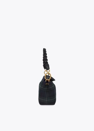 Plaid Fabric Flap Crossbody with Faux Leather Details