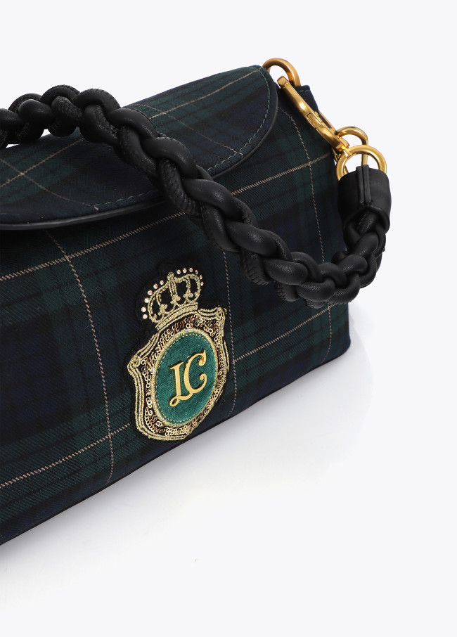 Plaid Fabric Flap Crossbody with Faux Leather...