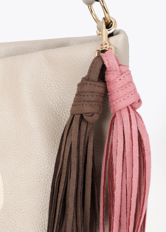 Leather Effect Shopper with Logo Detail on Handle and Tassels