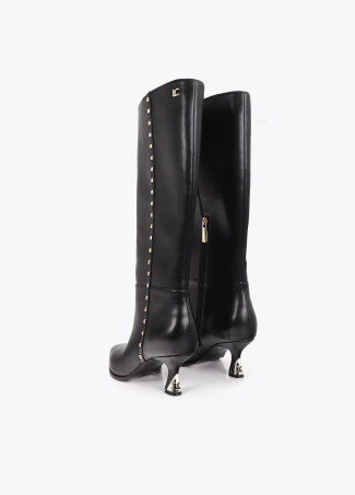 High Boot with Customized Heel and Studded Strap Detail