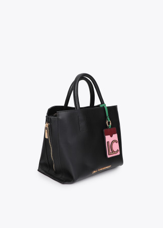 Faux Leather Shopper with Contrast Pendant