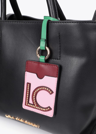 Shopper en Cuir Synthétique avec Pendentif Contrastant
