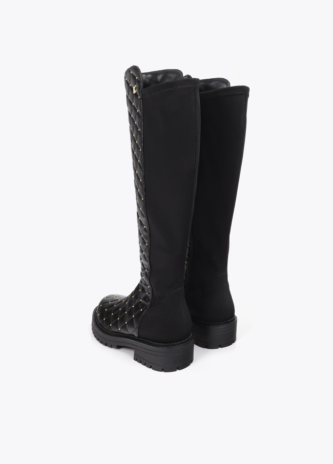 Padded Boot with Mini Studs and Chain Detail