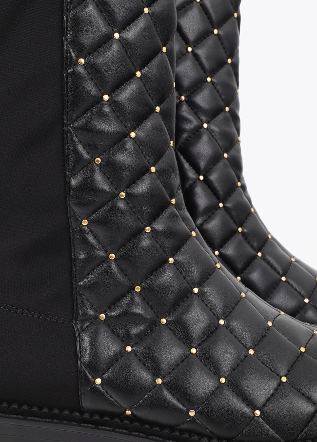 Padded Boot with Mini Studs and Chain Detail