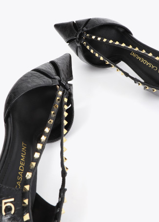 Semi-open stiletto with square stud trim