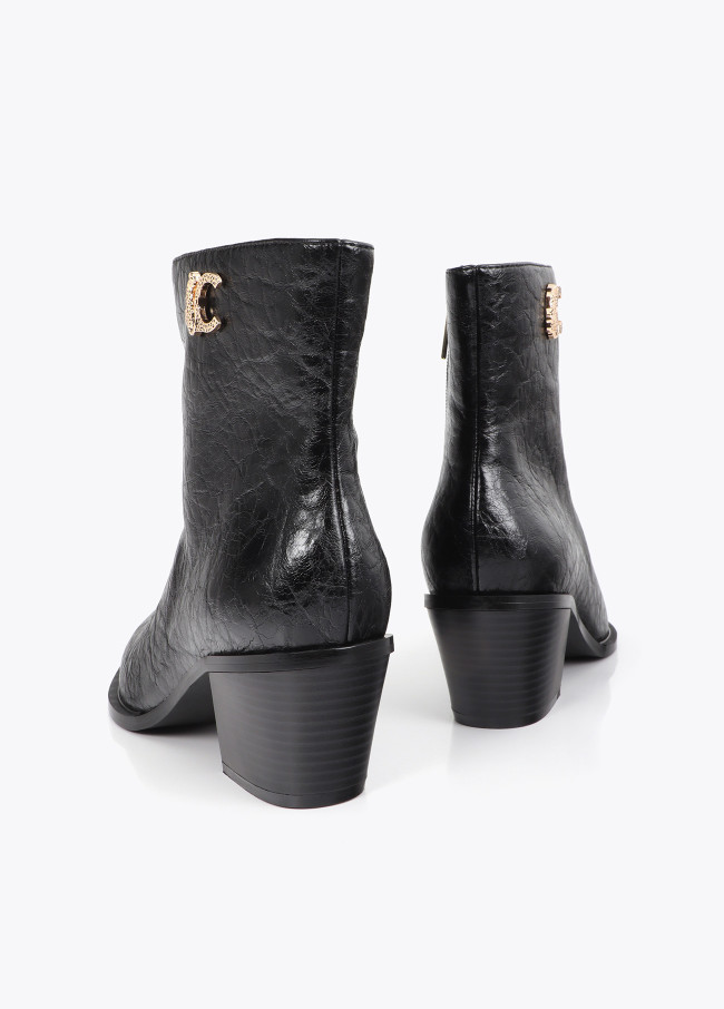 LC Leopard Texture Faux Leather Ankle Boot