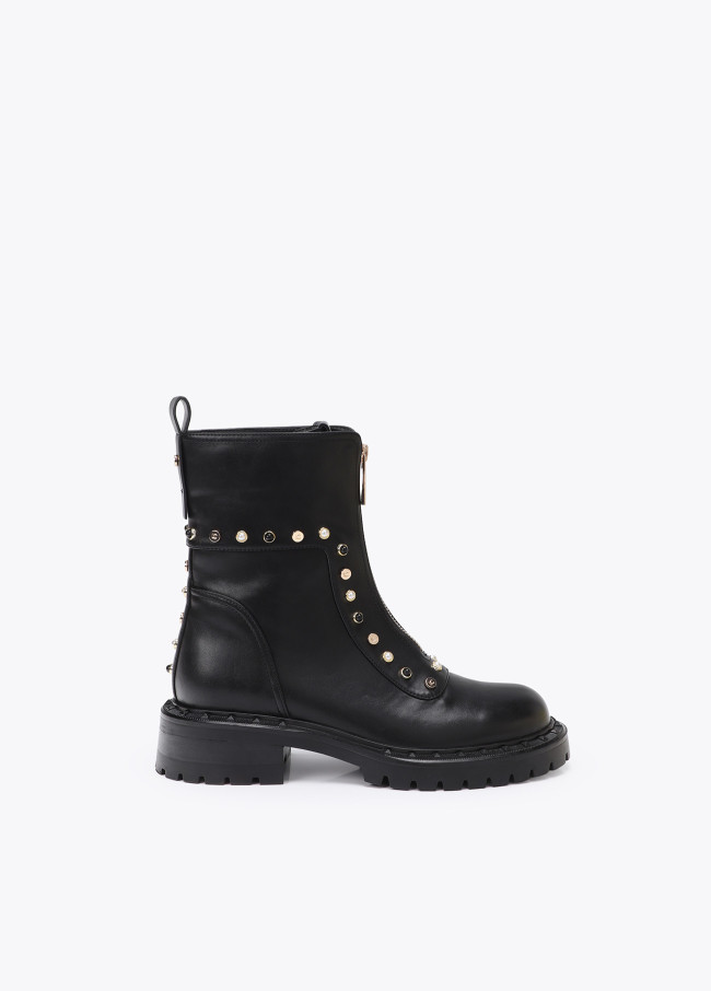 Flat Boot with Pearl and Stud Details
