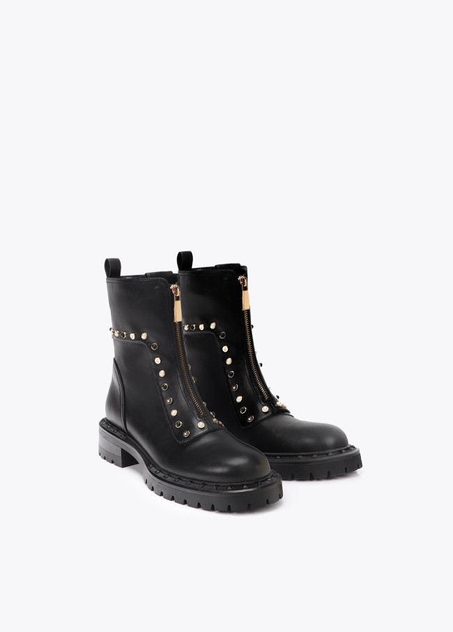 Flat Boot with Pearl and Stud Details