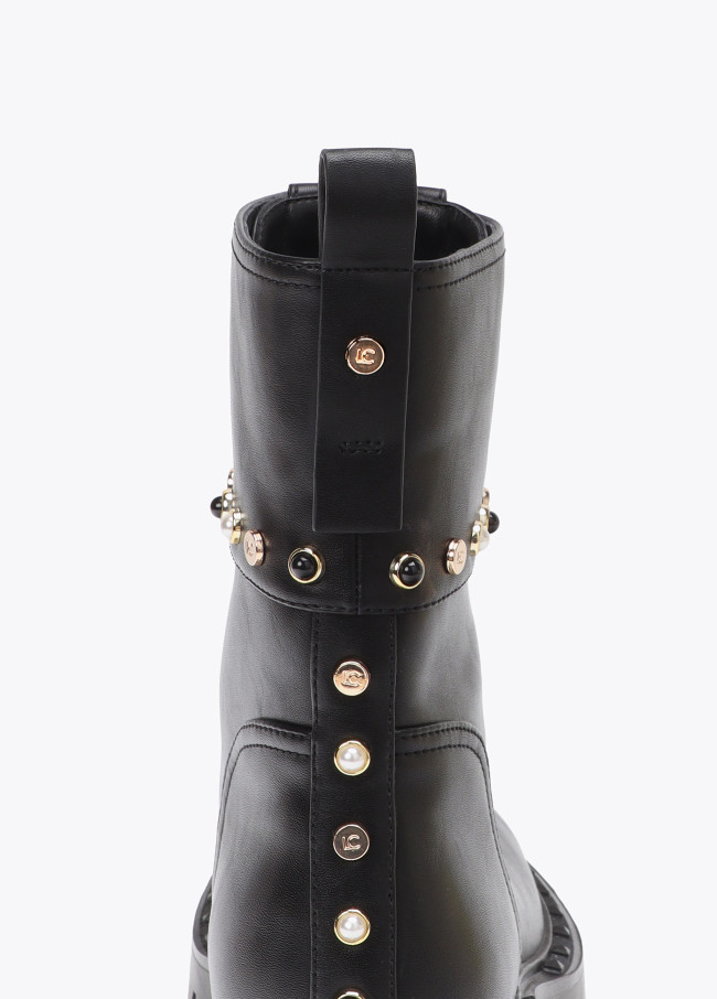 Flat Boot with Pearl and Stud Details