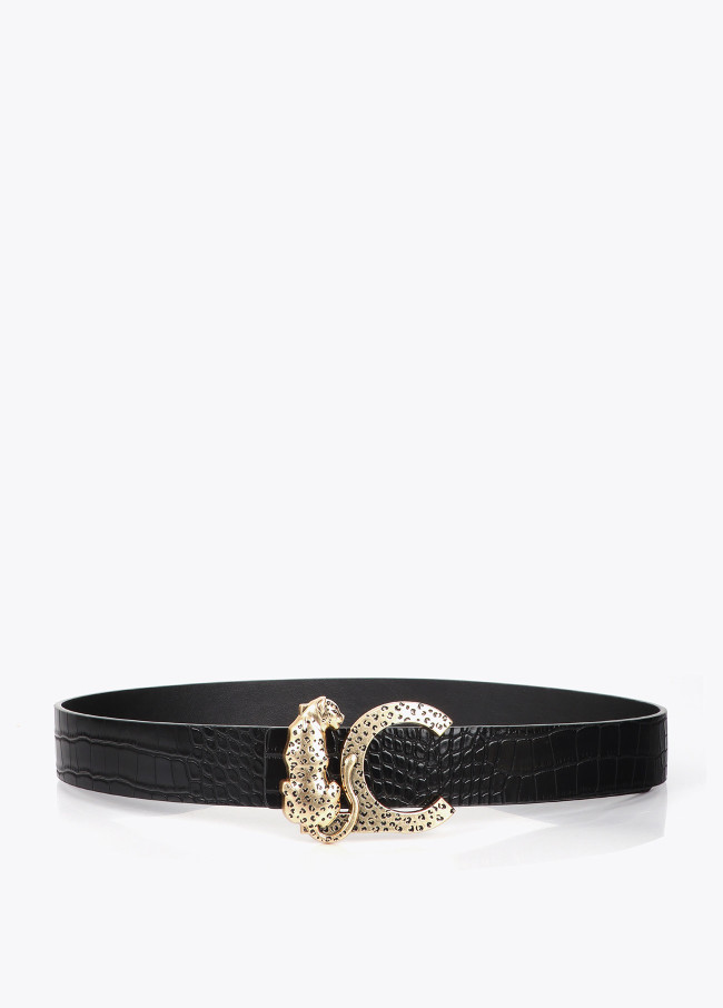 Cinturón negro reversible efecto cocodrilo