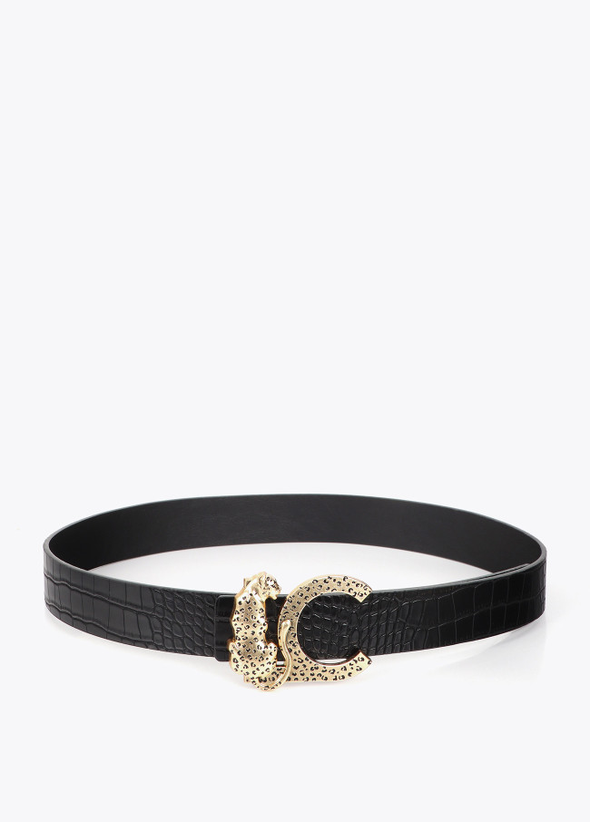 Cinturón negro reversible efecto cocodrilo