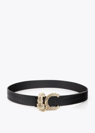 Cinturón negro reversible efecto cocodrilo