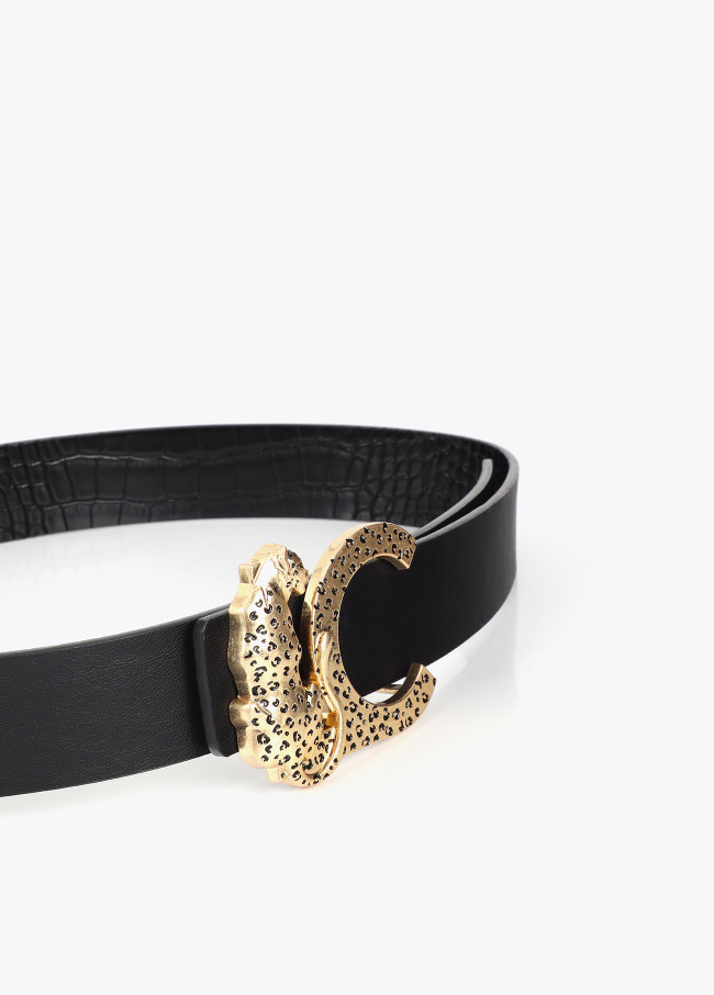 Cinturón negro reversible efecto cocodrilo