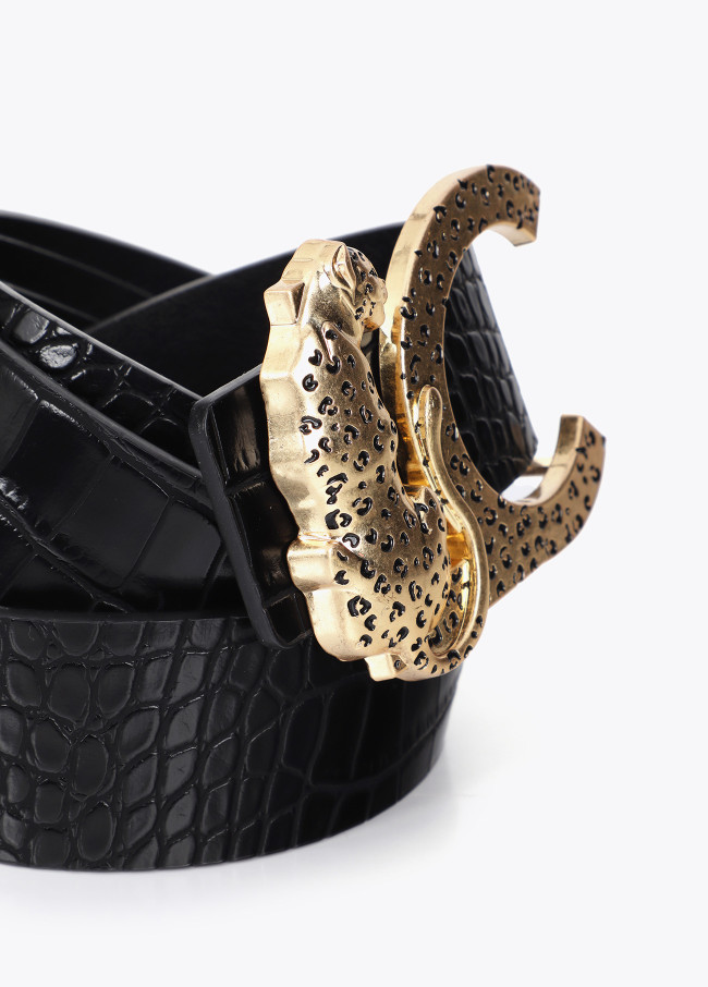 Reversible Crocodile Effect Belt with Animal...