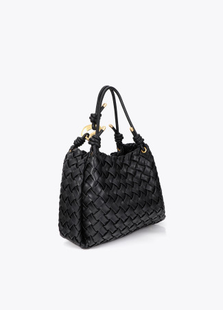 Braided Leather Effect Shopper with Irregular Buckle