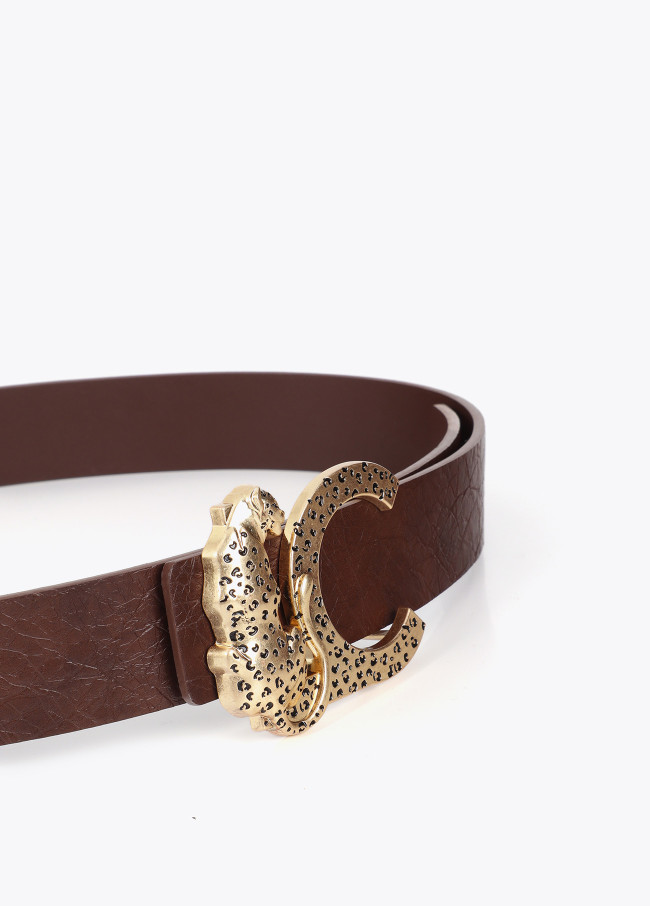 Cintura in ecopelle con fibbia animale