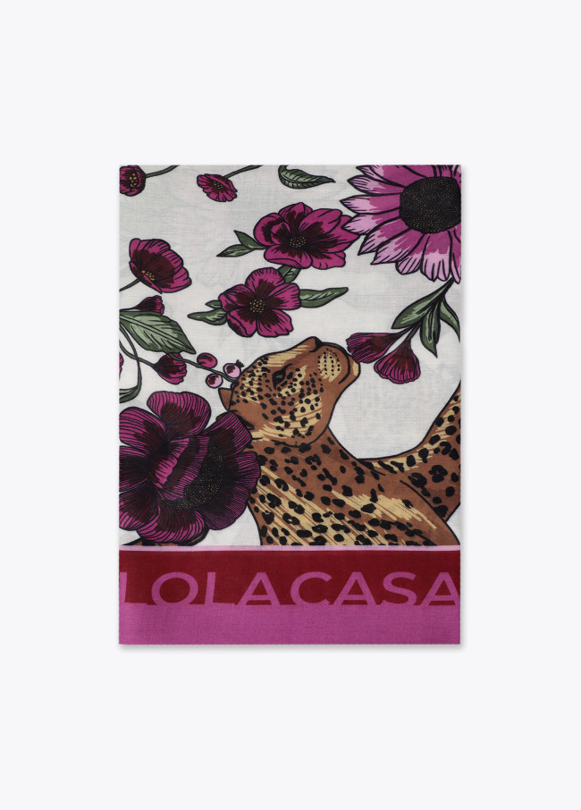 Fular tigres y flores 100x200cm
