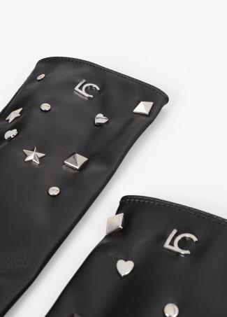 Faux Leather Gloves with Star and Heart Studs