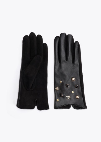 Gants effet cuir avec clous et cristaux