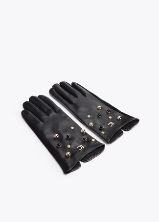 Gants effet cuir avec clous et cristaux
